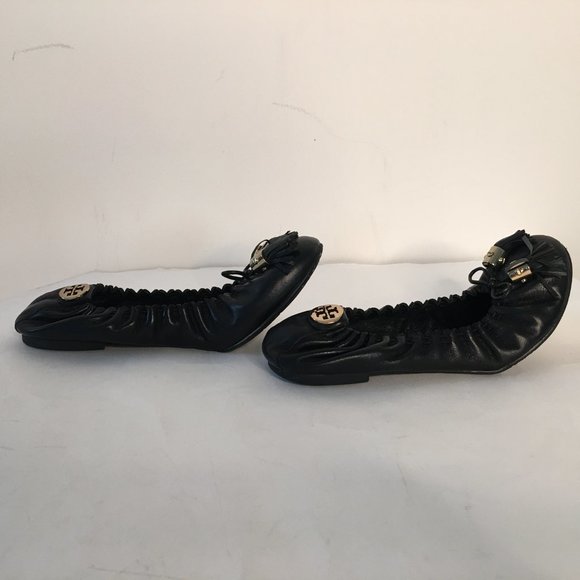Tory Burch Reese Mestico Black Leather Tassel Ballerina Flats 8 - Picture 5 of 12